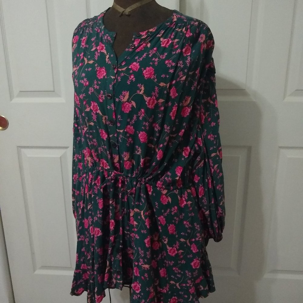 Free People Teal Floral Tunic Dress